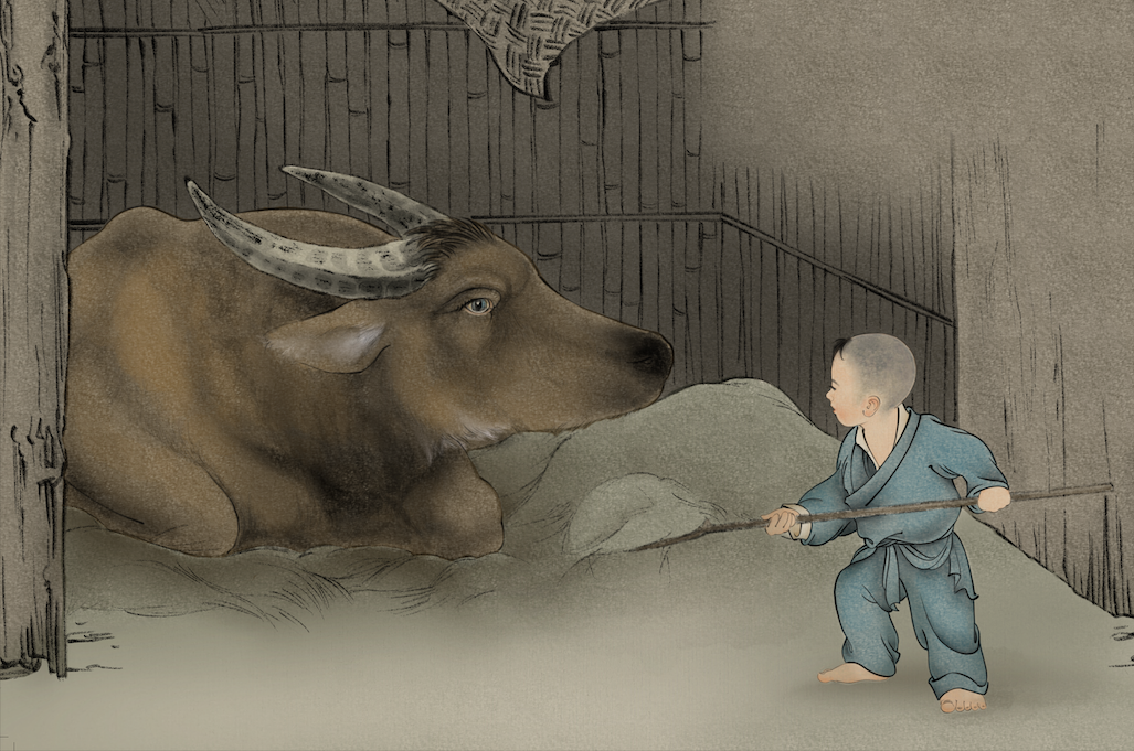 Illustration of Ah-Fu and Ox from Big Enough's interior page